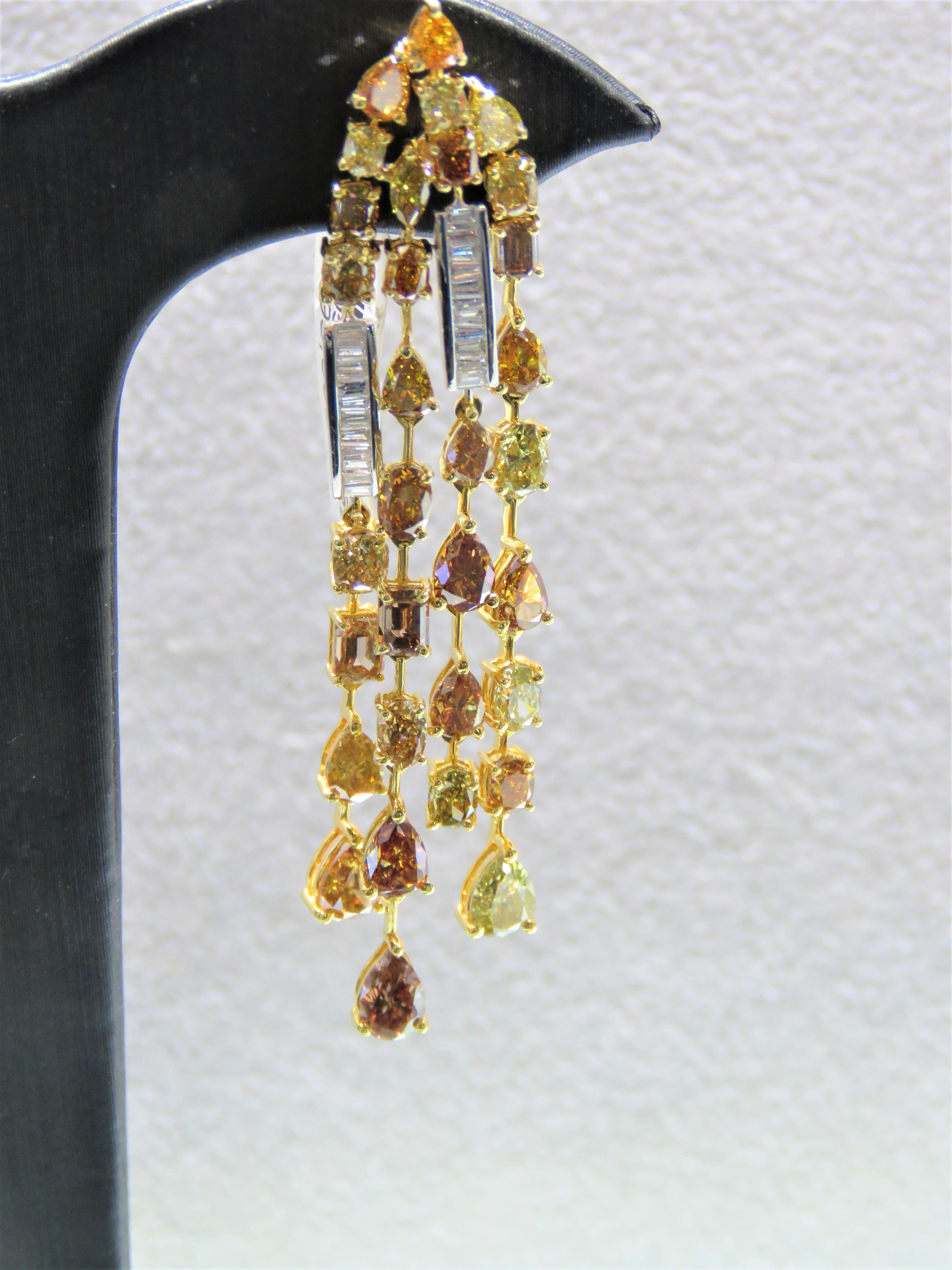 Mixed Cut NWT $49, 500 18KT Gold Fancy 12ct Gorgeous Yellow Orange Cognac Diamond Earrings For Sale