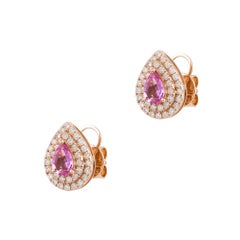 NWT $5, 100 Pendientes de oro de 18 quilates de fantasía con diamantes en forma de pera y zafiro rosa de 1,75 quilates