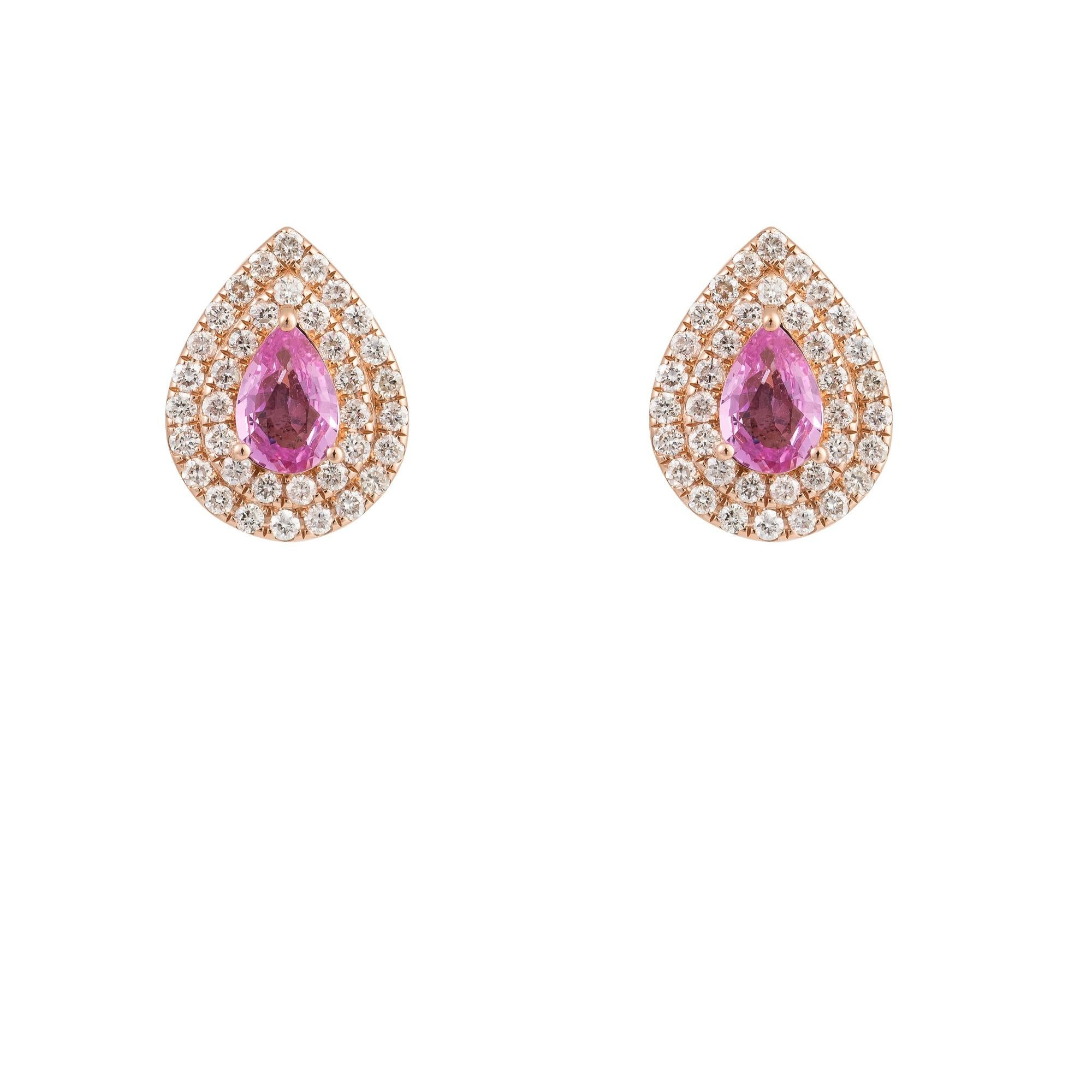 Taille mixte NWT $5, 100 Boucles d'oreilles en or 18KT Fancy 1.75CT Pink Sapphire Diamond Pear Shaped Earrings en vente