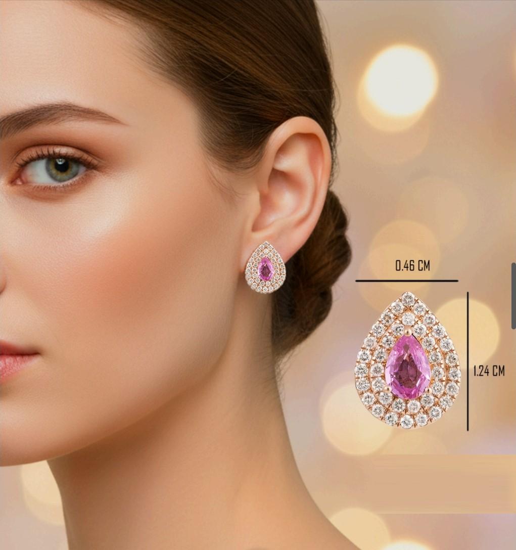 NWT $5, 100 Boucles d'oreilles en or 18KT Fancy 1.75CT Pink Sapphire Diamond Pear Shaped Earrings Neuf - En vente à New York, NY