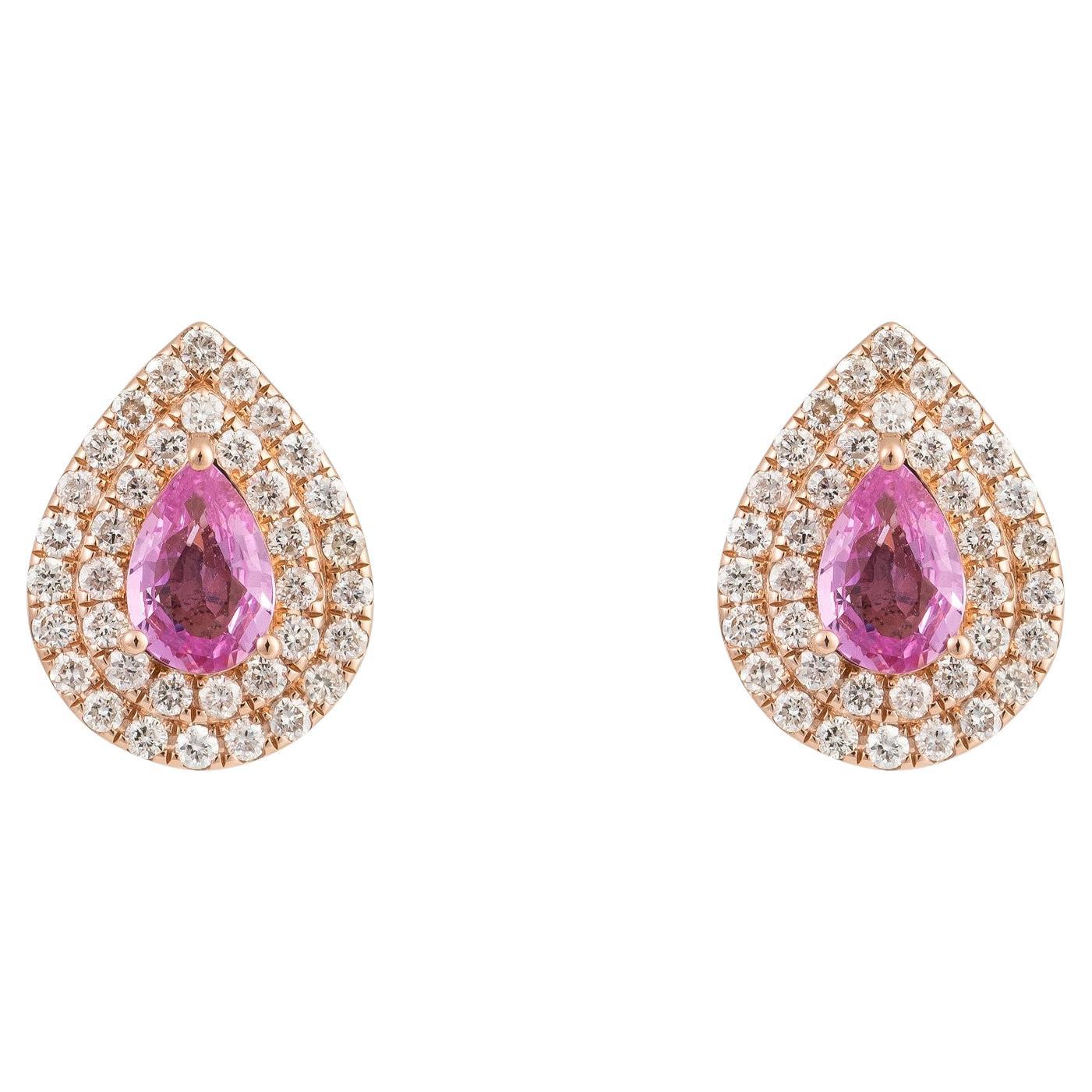 NWT $5, 100 Boucles d
oreilles en or 18KT Fancy 1.75CT Pink Sapphire Diamond Pear Shaped Earrings