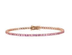NWT 5, 200 18KT Fancy Large Glittering Fancy Round Pink Sapphire Tennis Bracelet