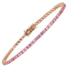 NWT 5, 200 18KT Fancy Large Glittering Fancy Round Pink Sapphire Tennis Bracelet