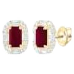NWT $5, 500 14KT Gold Fancy Glittering Ruby Diamond Stud Earrings