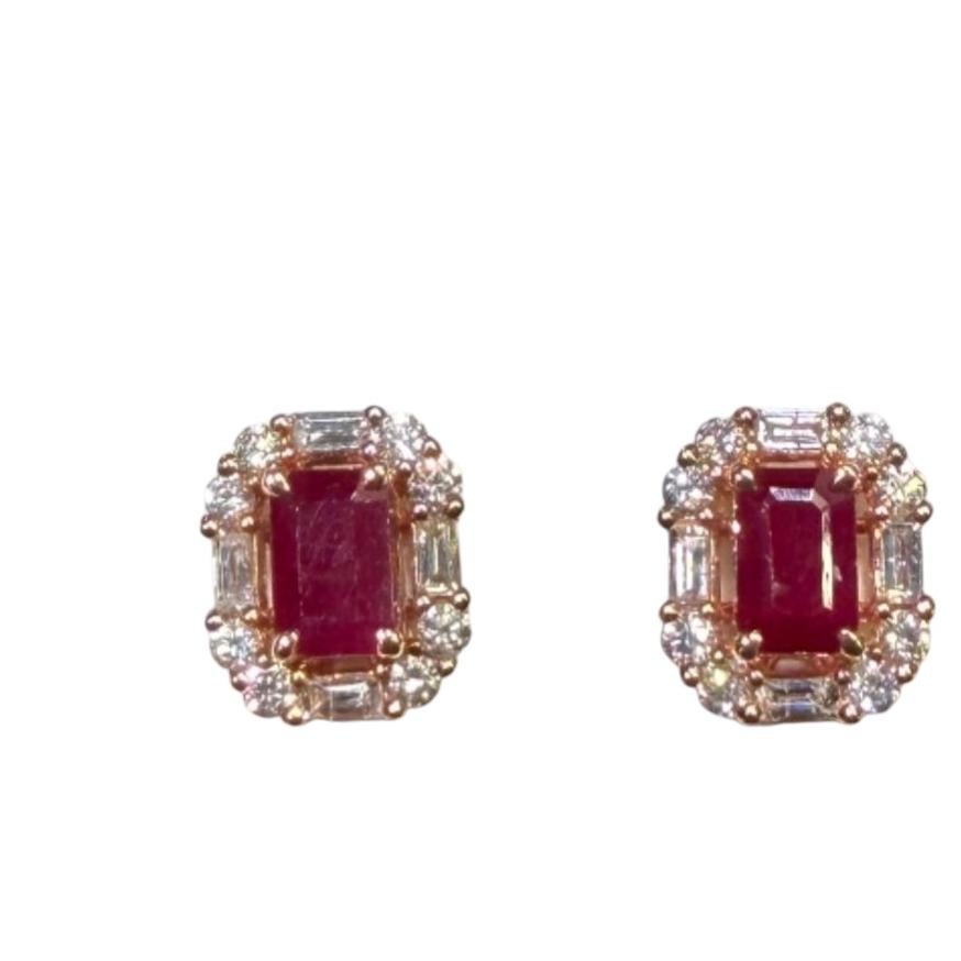 NWT $5, 500 14KT Gold Fancy Glittering Ruby Diamond Stud Earrings For Sale