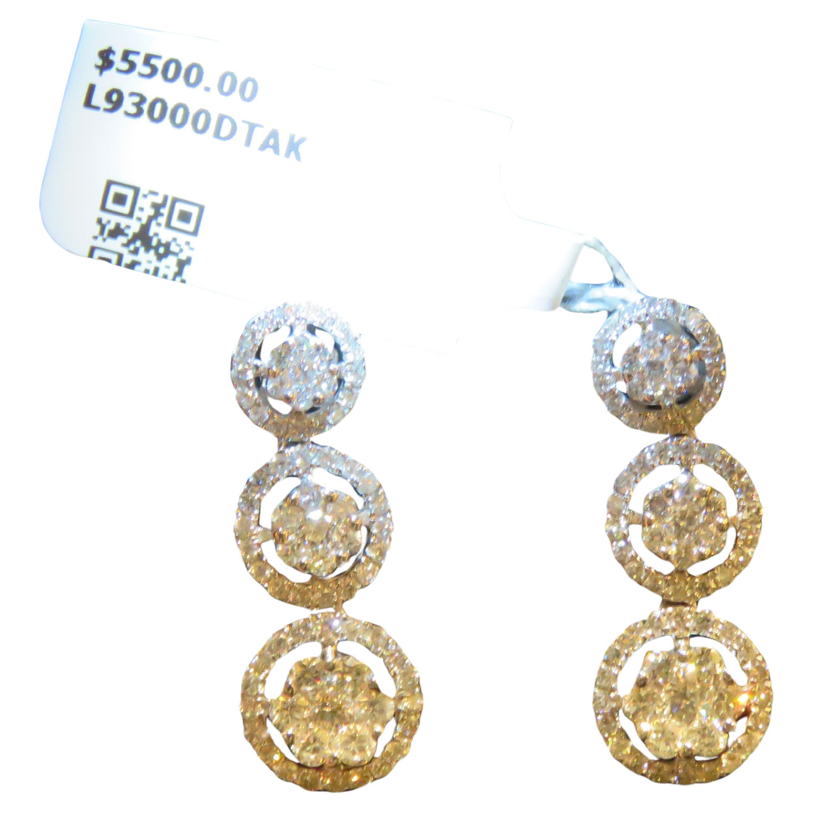 NEU $5. 500 18 Karat Gold Ausgefallene glitzernde Diamant-Tropfen-Ohrringe mit Diamanten