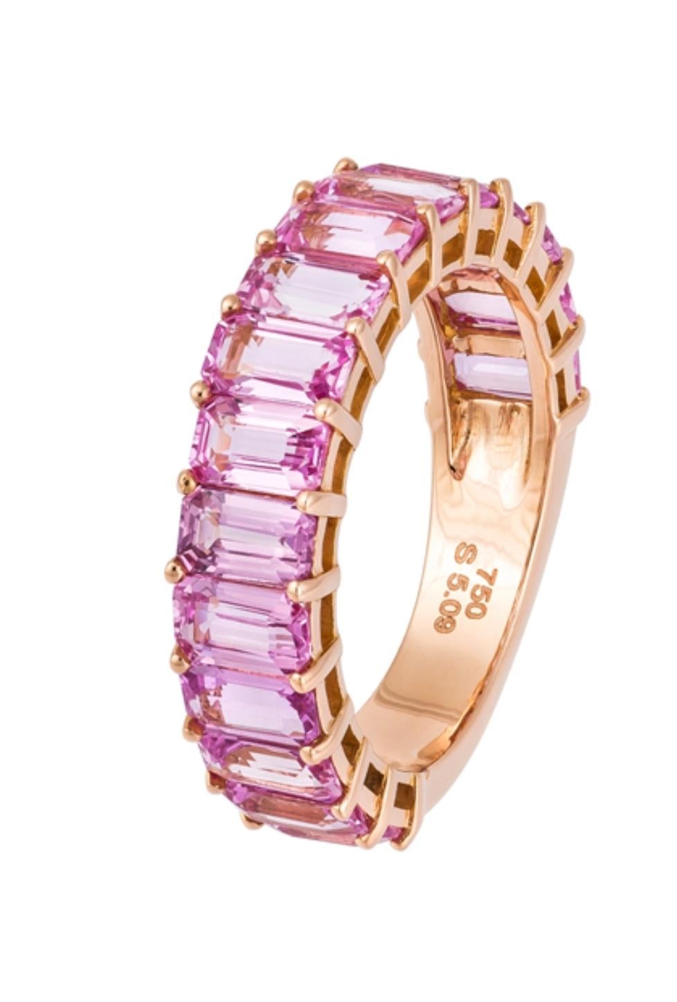 Mixed Cut NWT 5, 500 18KT Fancy Large Glittering Fancy Pink Sapphire Eternity Band Ring For Sale