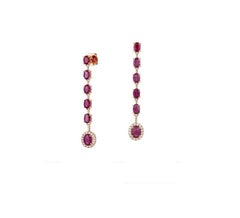 NWT $5, 500 Pendientes colgantes de diamantes de oro de 18 quilates con rubíes rojos de fantasía