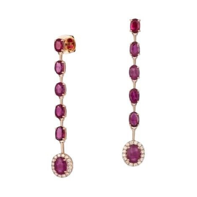 NWT $5, 500 18KT Gold Fancy Glittering Fancy Red Ruby Diamond Dangle Earrings