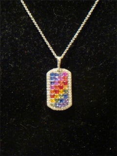 NEU $5. 500 Important 18KT Große Fancy Regenbogen-Saphir-Diamant-Anhänger-Halskette, Neu mit Diamant-Anhänger