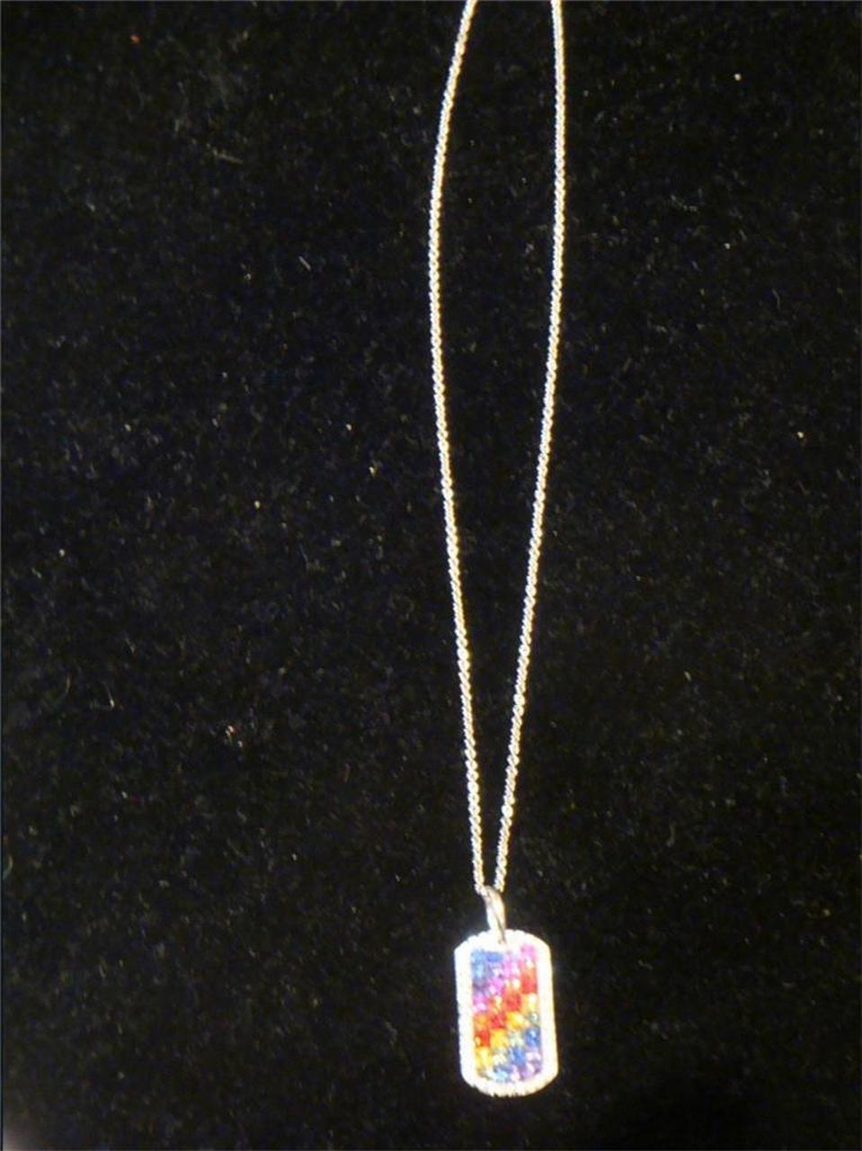Round Cut NWT $5, 500 Important 18KT Large Fancy Rainbow Sapphire Diamond Pendant Necklace For Sale