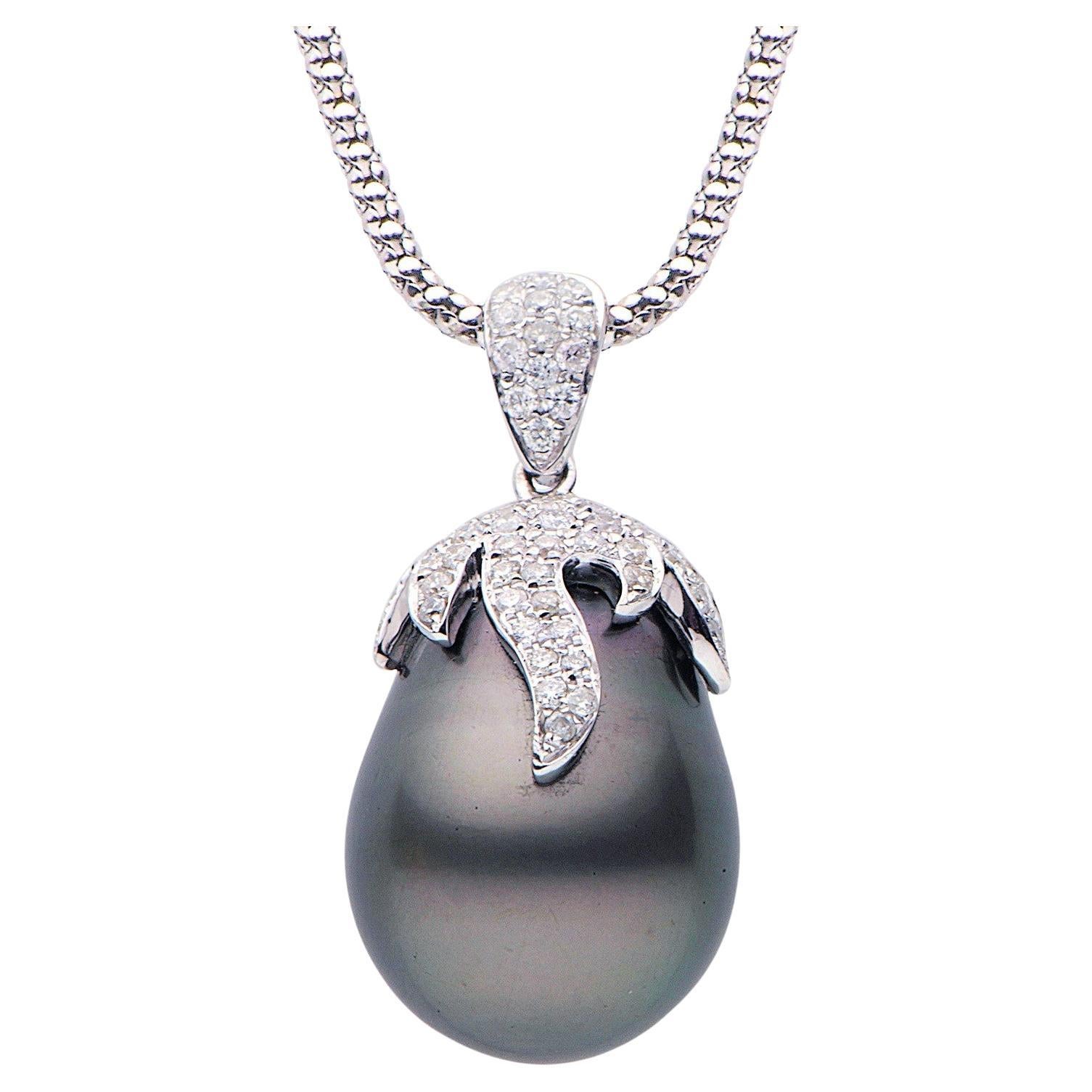 NWT $5, 525 Important Pendentif en or 18Kt avec diamant et perle de Tahiti.