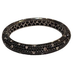 NWT $5, 900 Fancy Glittering 26CT Black White Sapphire Bracelet Bangle Cuff