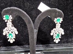 Gold Fancy Gorgeous Glittering 13 Carat Emerald Diamond Earrings