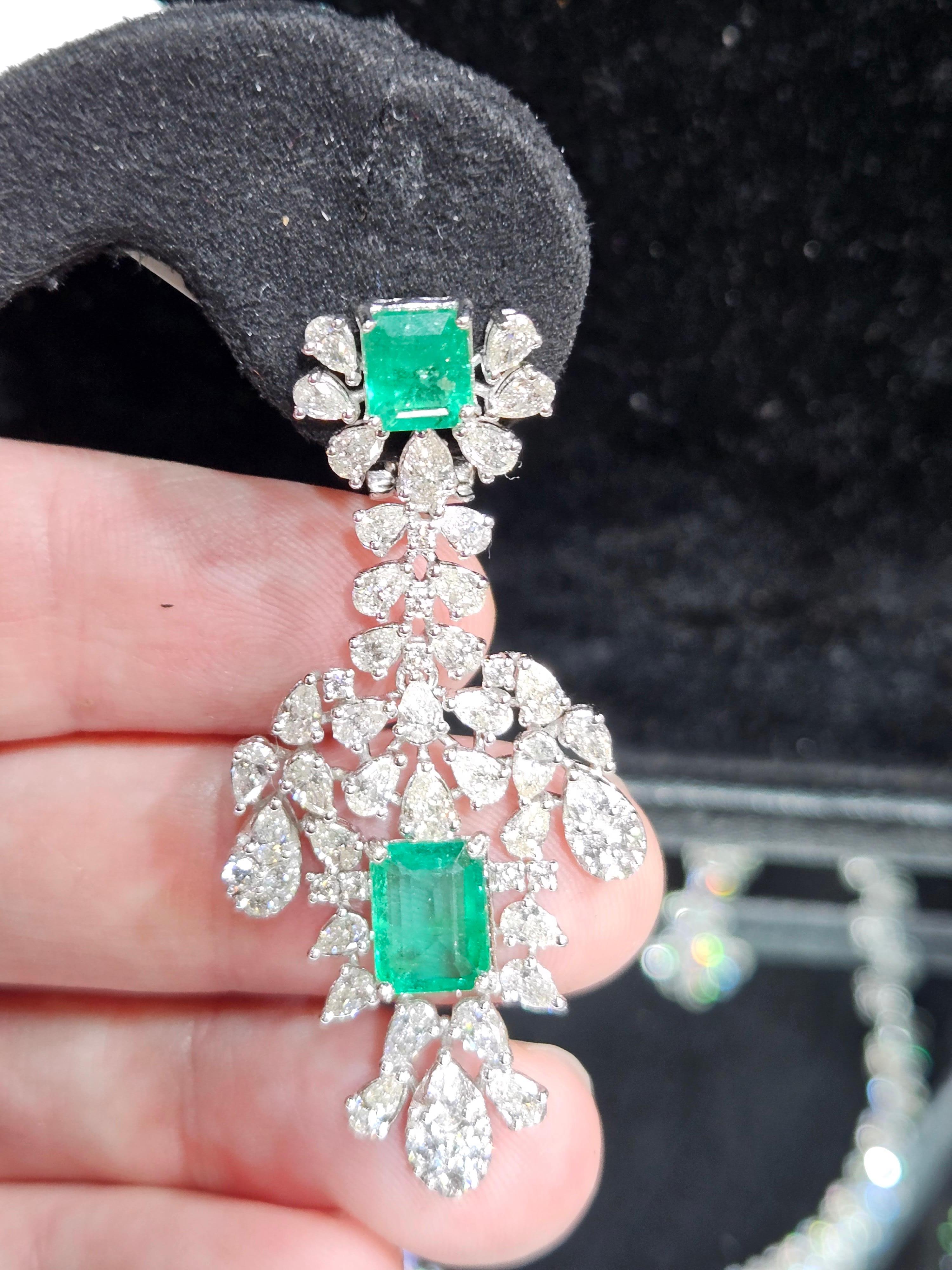 Mixed Cut Gold Fancy Gorgeous Glittering 13 Carat Emerald Diamond Earrings For Sale