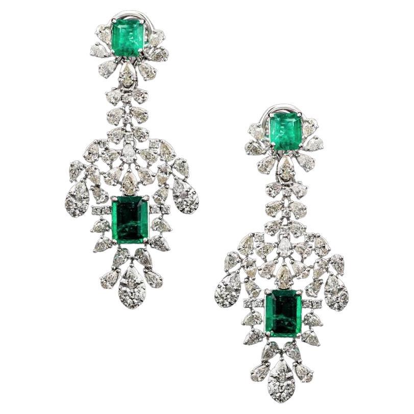 Gold Fancy Gorgeous Glittering 13 Carat Emerald Diamond Earrings For Sale