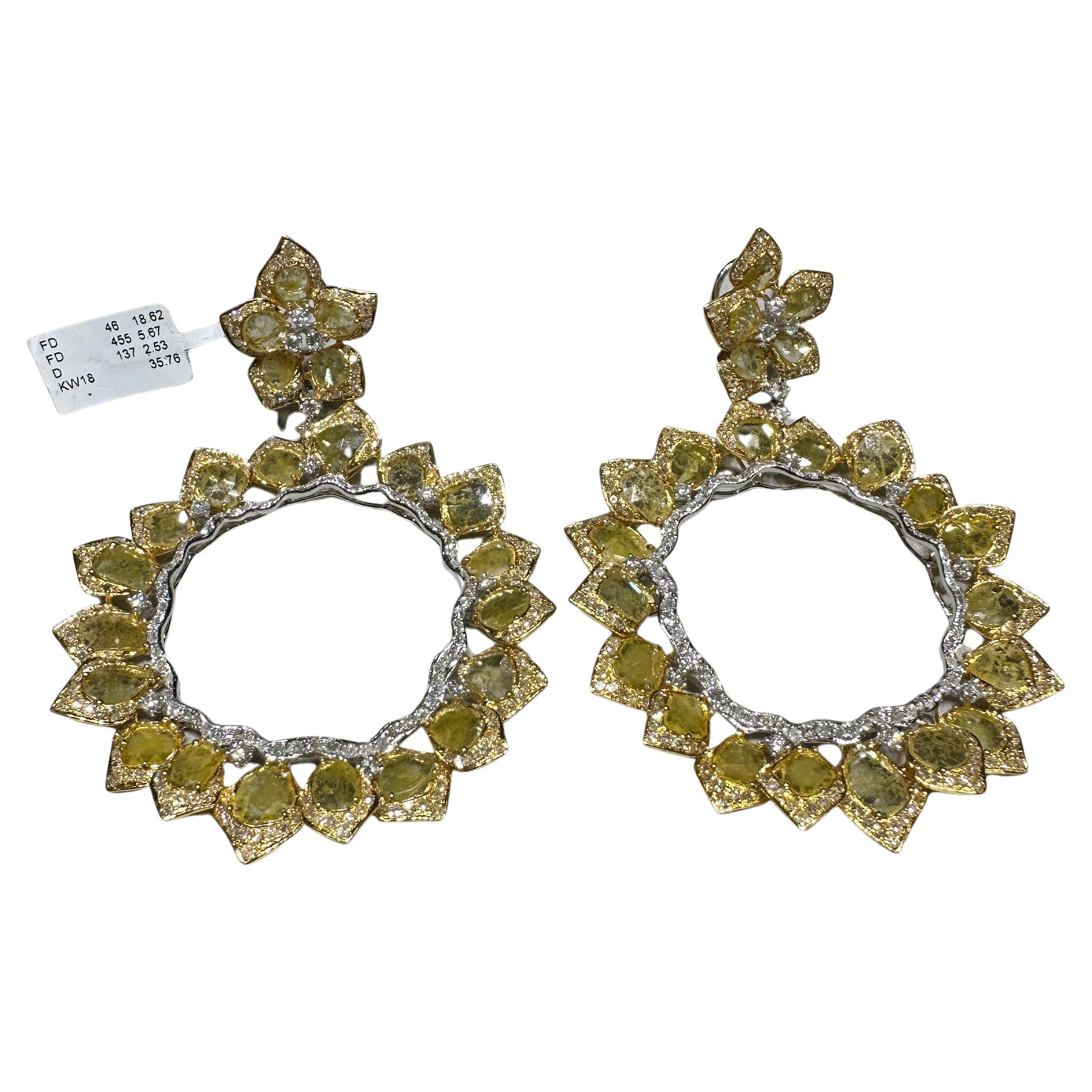 NWT $51, 800 Magnifici orecchini d'oro con diamanti gialli tagliati a rosa