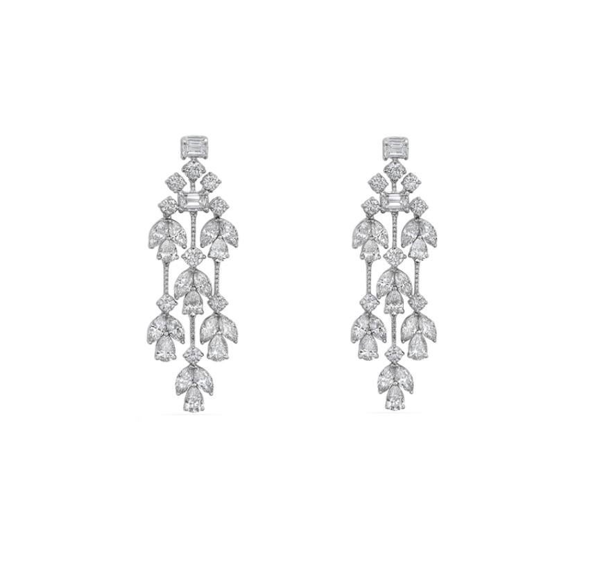 Mixed Cut NWT $52, 000 Magnificent Fancy 18KT Gold Diamond Chandelier Floral Drop Earrings For Sale
