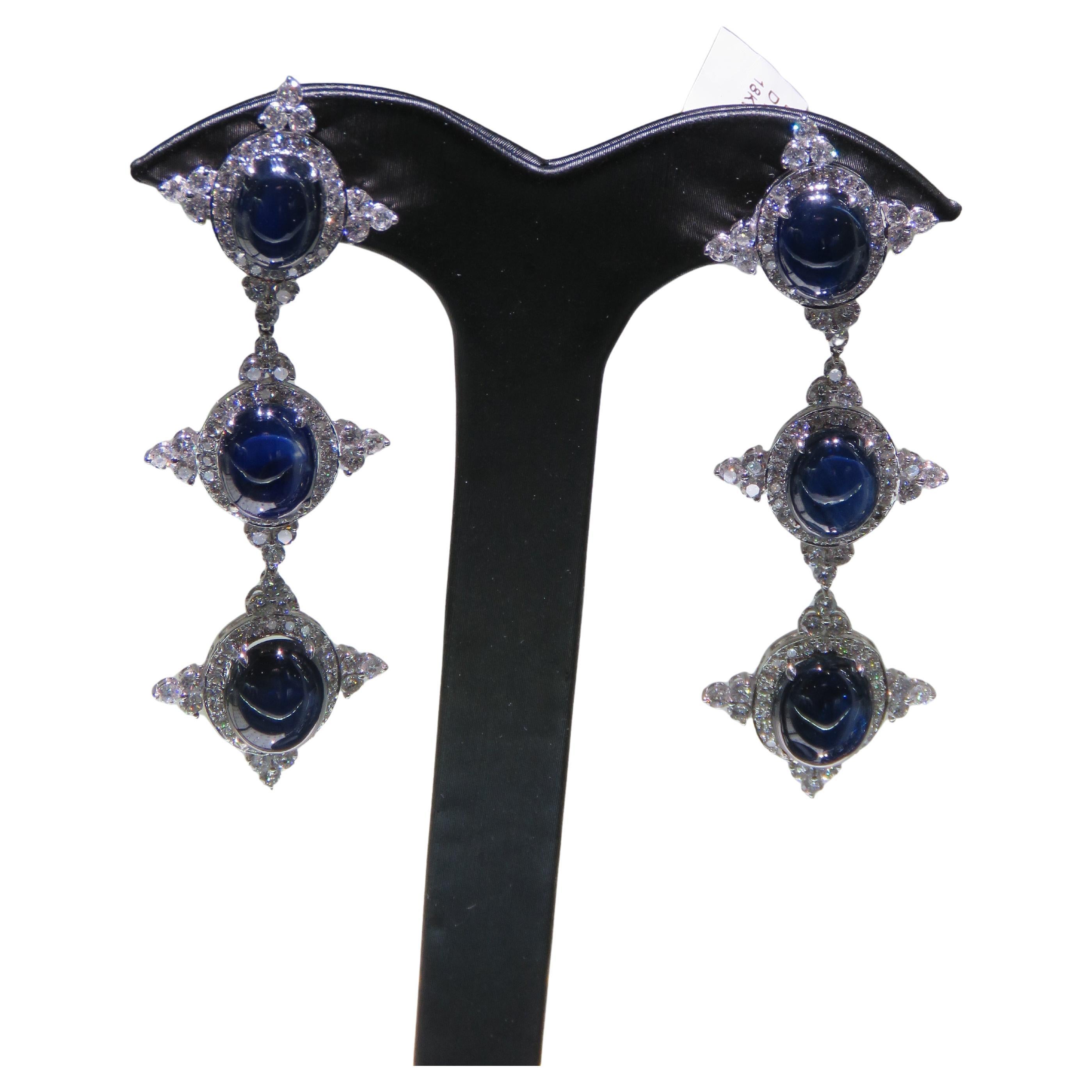 NWT $52, 500 Magnificent Large 18KT Gold Fancy Sapphire Diamond Dangle Earrings