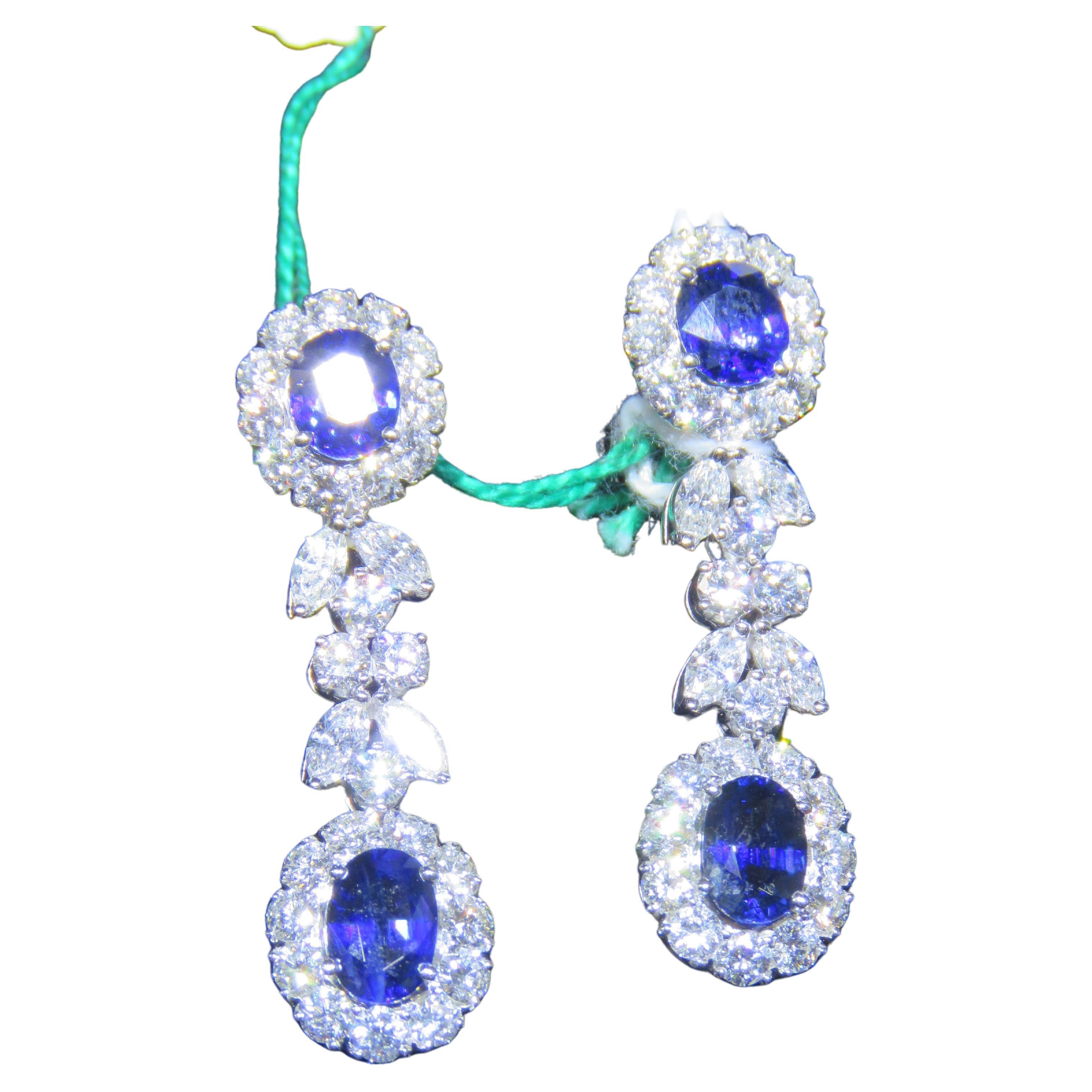 NWT $52, 000 18KT Gold Fancy Gorgeous Glittering 11CT Sapphire Diamond Earrings For Sale