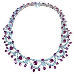 Vintage NWT $525, 000 18KT Glittering GIA Fancy Natural Burmese Ruby Diamond Necklace