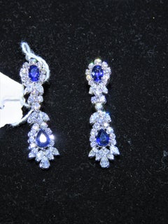 NWT $52, 500 18KT Gold Fancy Gorgeous Glittering 10.5CT Sapphire Diamond Earrings