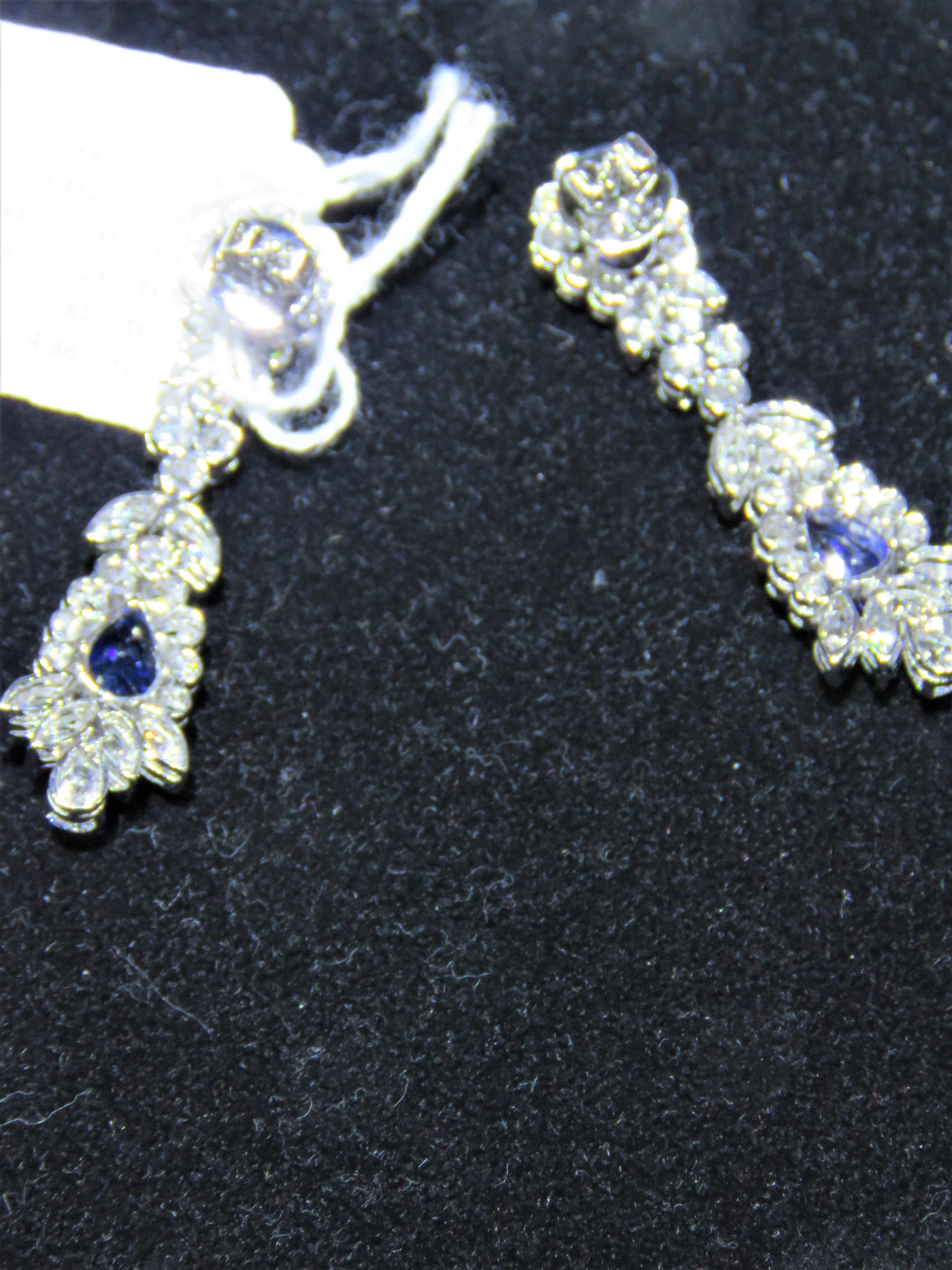 Mixed Cut NWT $52, 500 18KT Gold Fancy Gorgeous Glittering 10.5CT Sapphire Diamond Earrings For Sale