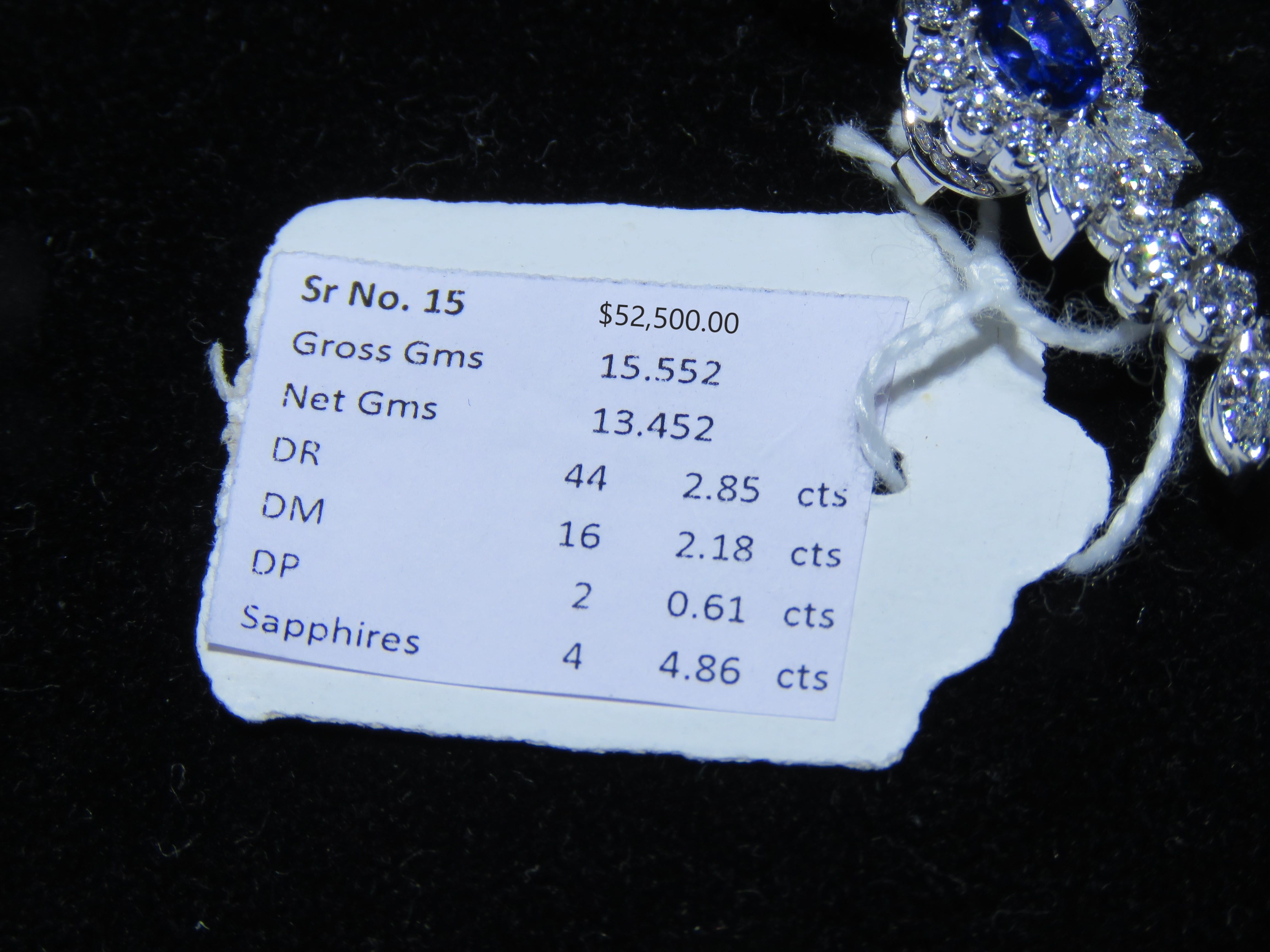 NWT $52, 500 18KT Gold Fancy Gorgeous Glittering 10.5CT Sapphire Diamond Earrings In New Condition For Sale In New York, NY
