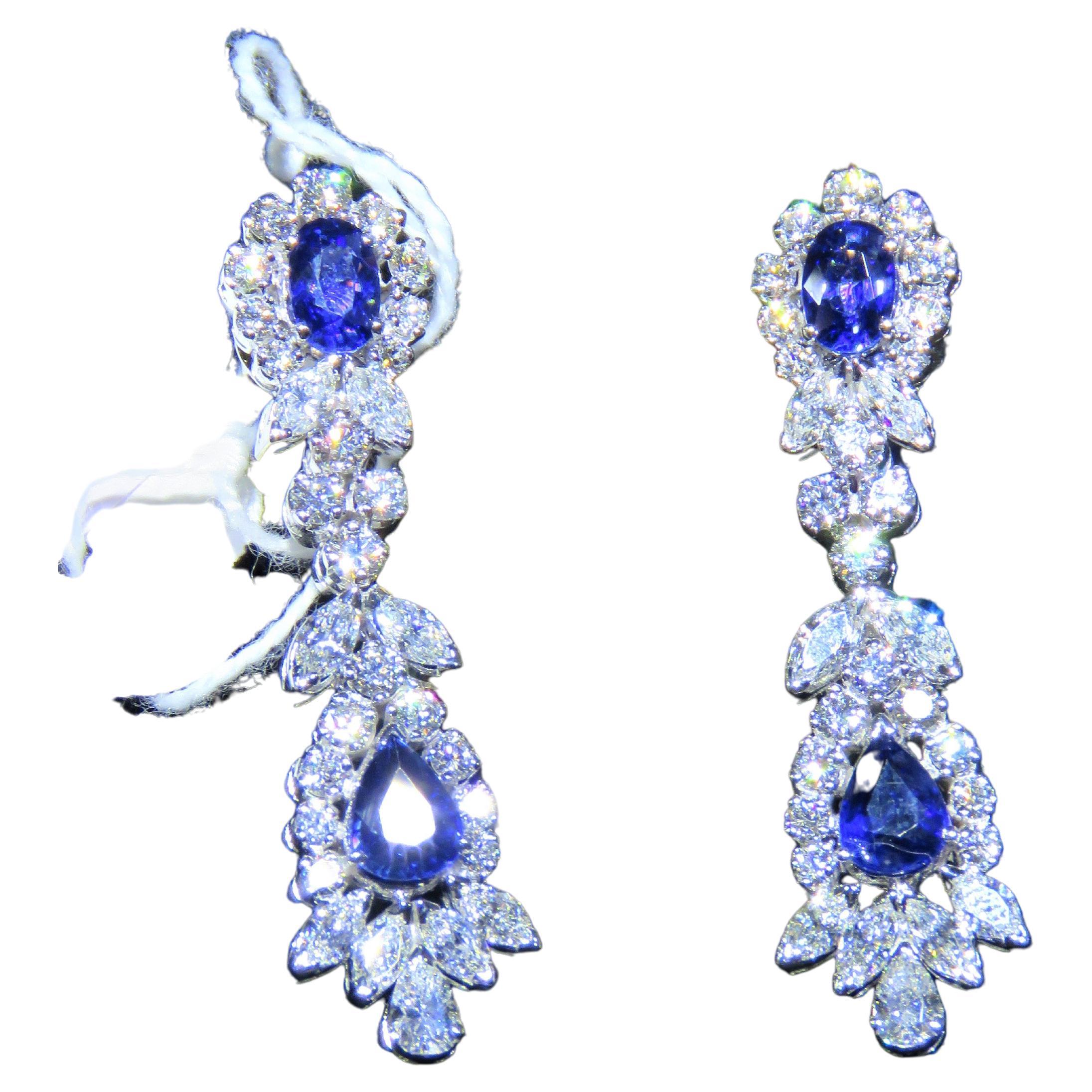 NWT $52, 500 18KT Gold Fancy Gorgeous Glittering 10.5CT Sapphire Diamond Earrings For Sale