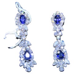 NWT $52, 500 18KT Gold Fancy Gorgeous Glittering 10.5CT Sapphire Diamond Earrings