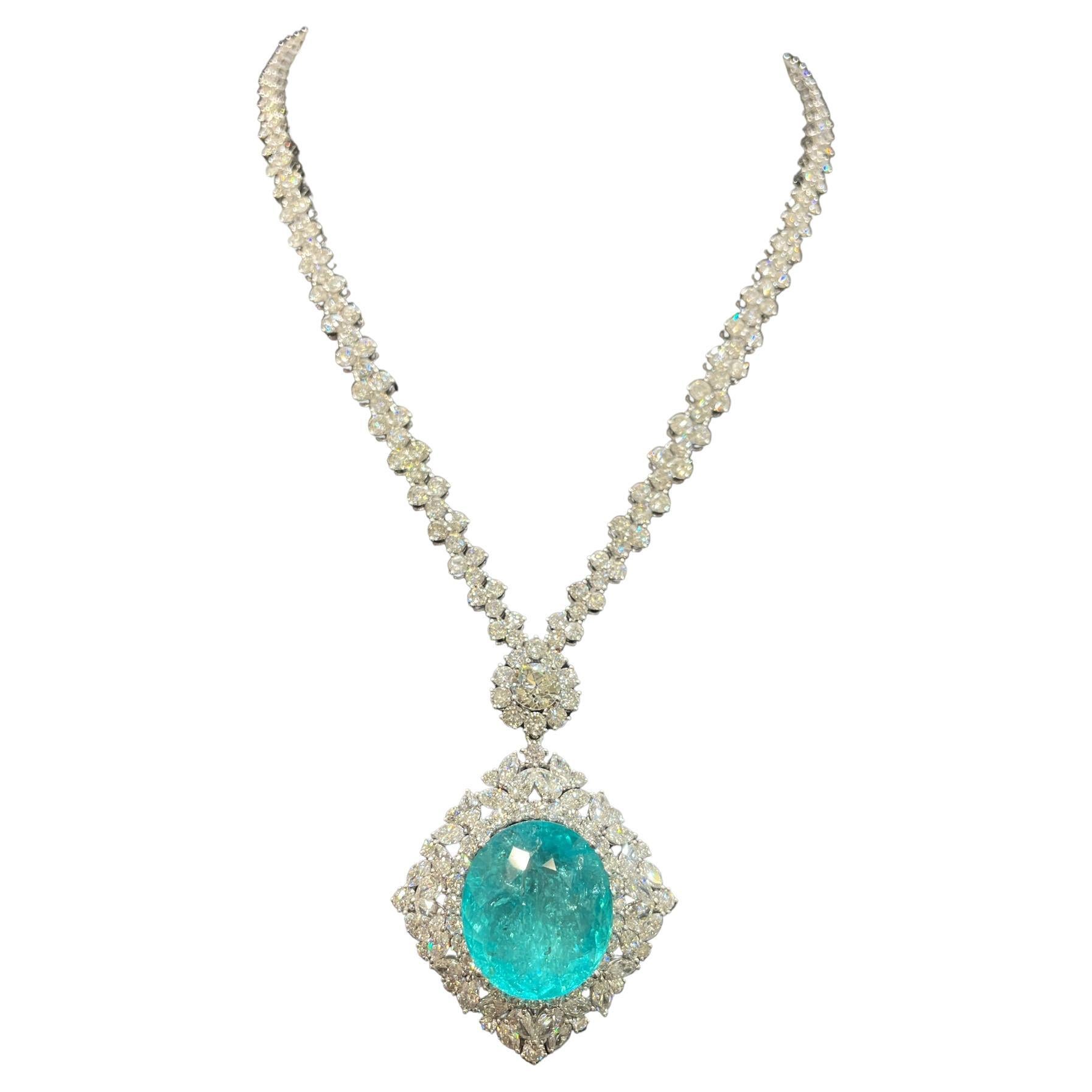 NWT 525, 000 18KT Magnificent Rare Fancy 45ct Paraiba Tourmaline Diamond Necklace For Sale