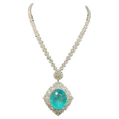 NWT 525, 000 18KT Magnificent Rare Fancy 45ct Paraiba Tourmaline Diamond Necklace