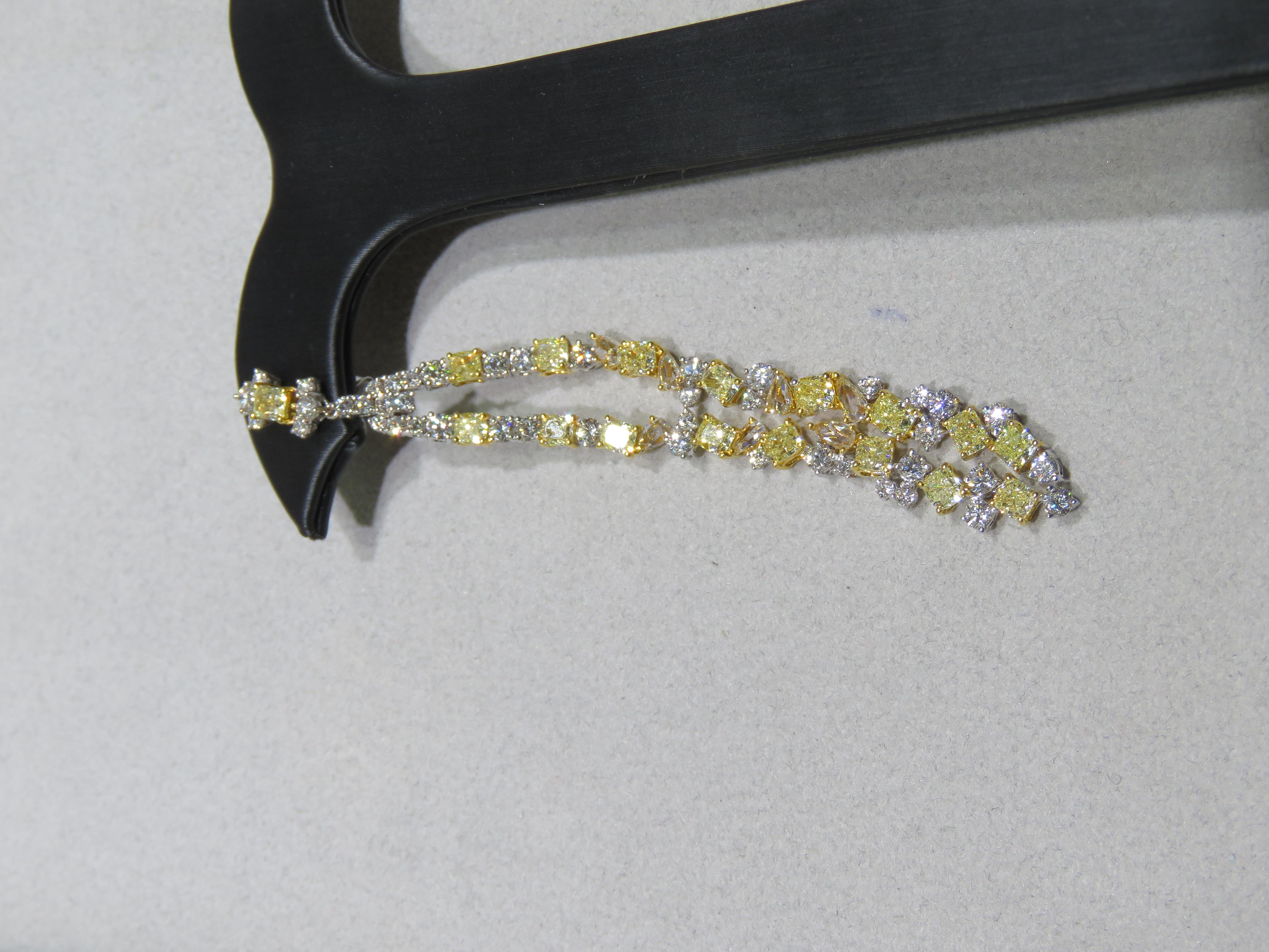 Mixed Cut NWT $53, 200 18KT Gold Fancy 10.50ct Gorgeous Glittering Yellow Diamond Earrings For Sale