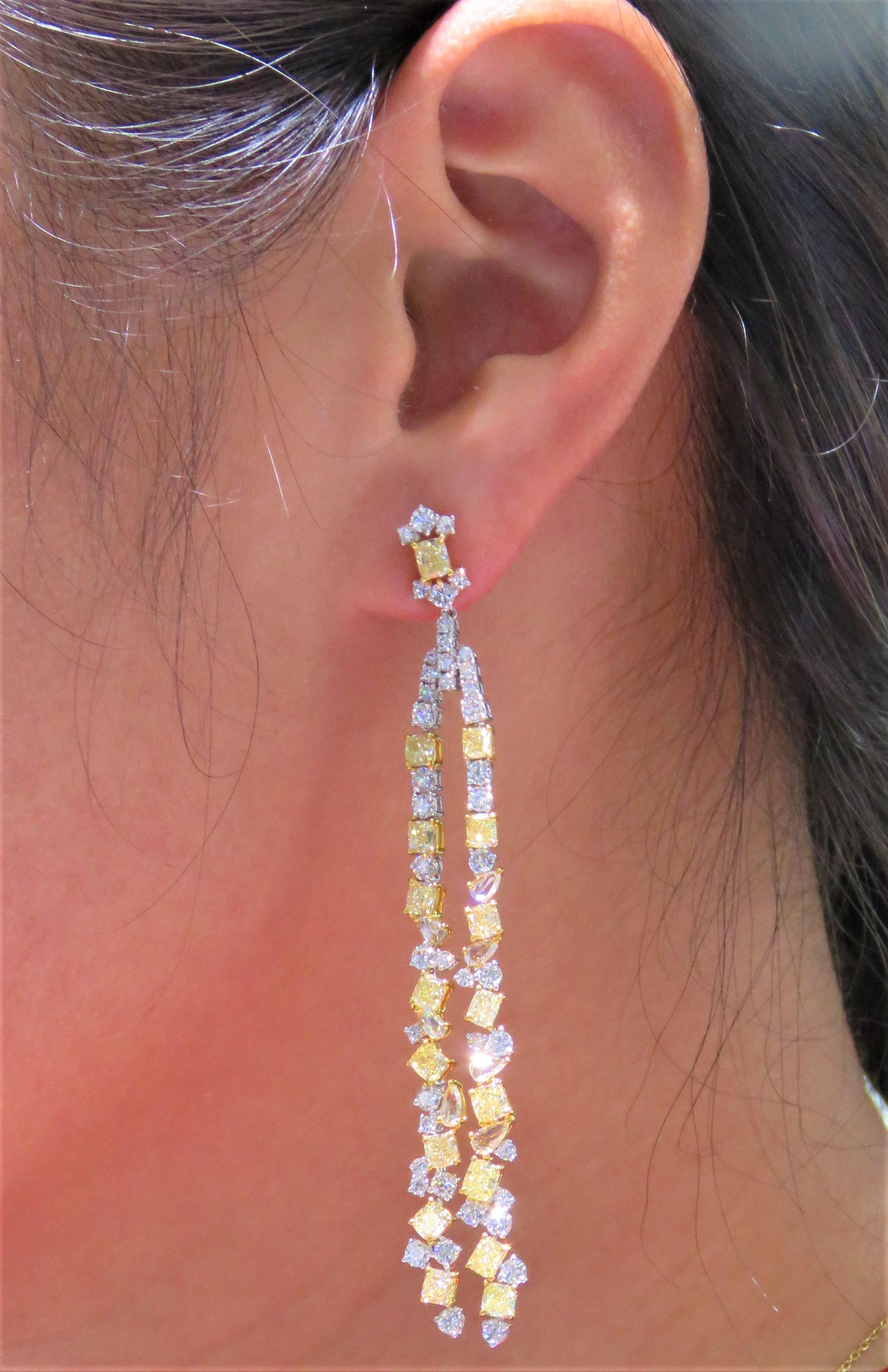 NWT $53, 200 18KT Gold Fancy 10.50ct Gorgeous Glittering Yellow Diamond Earrings For Sale 1