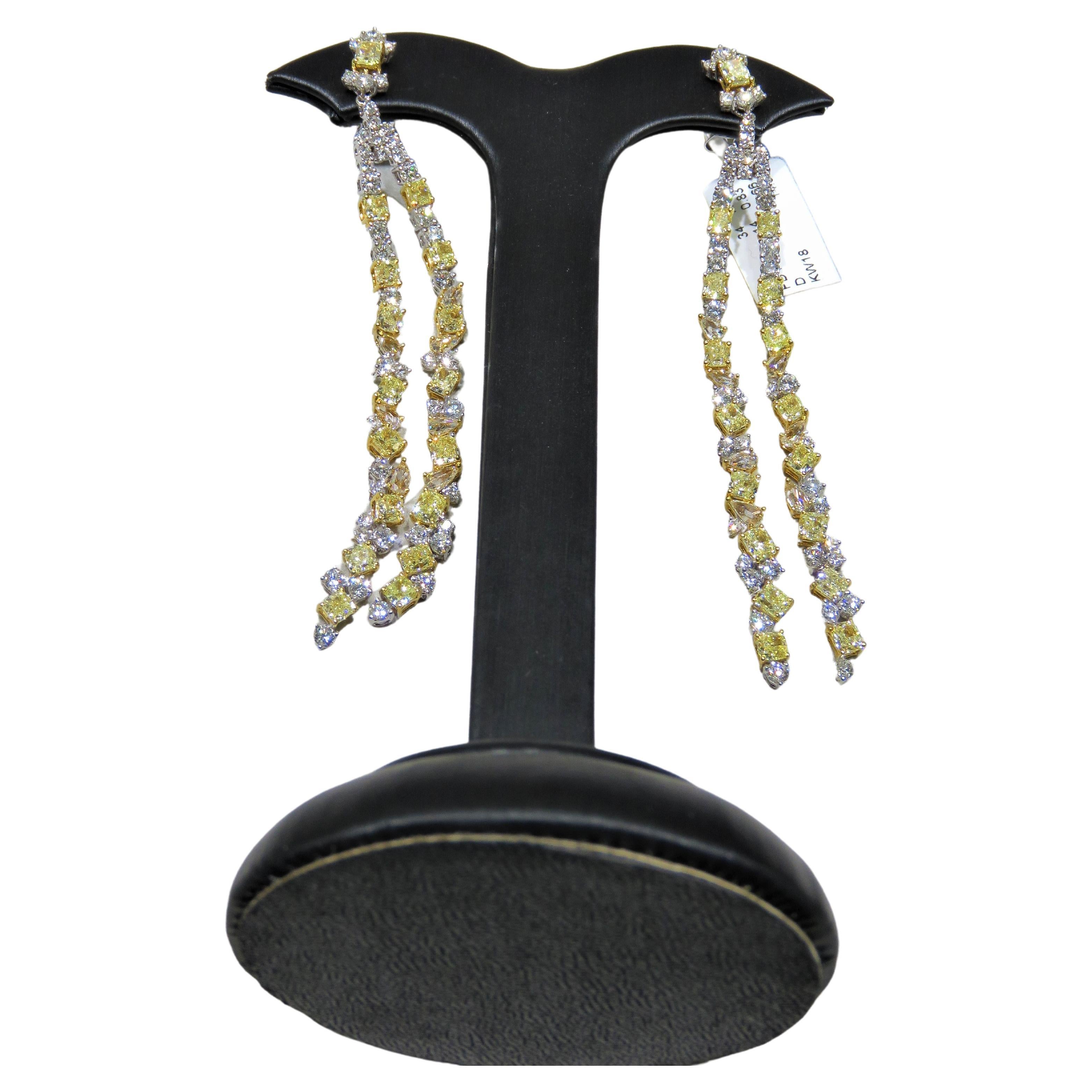 NWT $53,200 Boucles d'oreilles en or 18KT avec des diamants jaunes scintillants de 10,50ct.