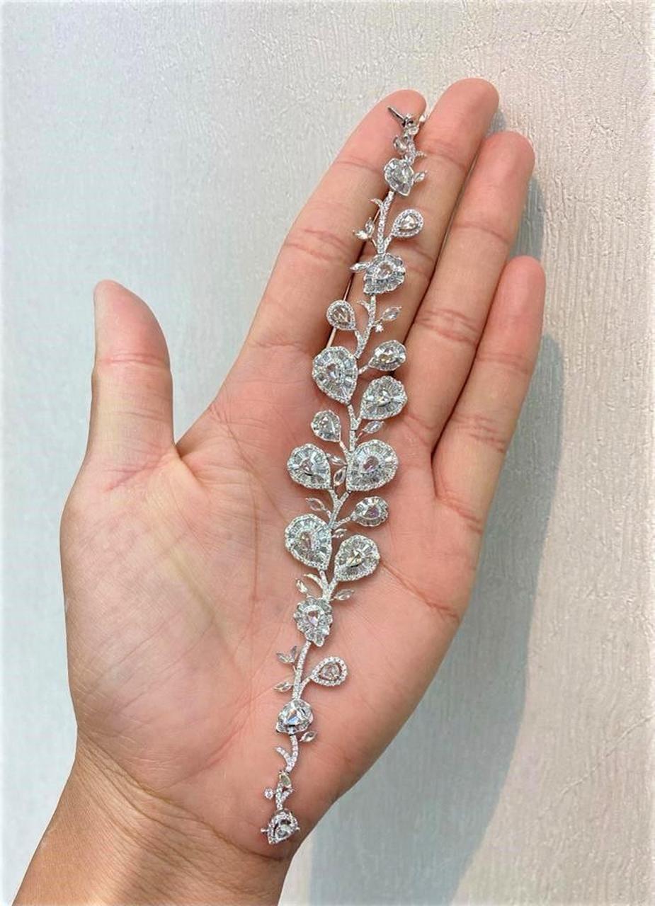 The Following Item we are offering is this Beautiful Rare Important 18KT Gold Deco Style Sparkling Petal Rose Cut Diamond Bracelet. FEATURING Magnificent Rare Gorgeous Fancy Rose Cut with Round Glittering Diamonds!!! 
The Diamonds are of Beautiful