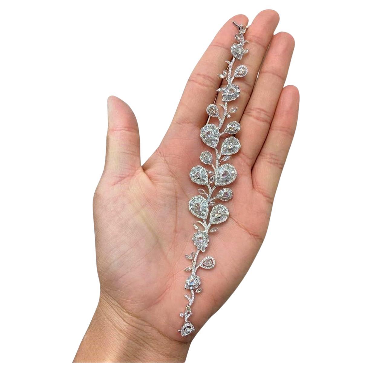 NWT $55, 000 18KT Gold Magnificent Rare Fancy Rose Cut Petal Diamond Bracelet For Sale