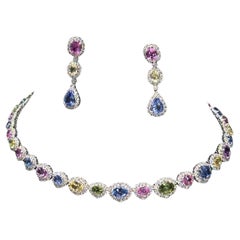 NWT $55, 000 18KT Magnificent Large Multi Rainbow Sapphire Diamond Earrings