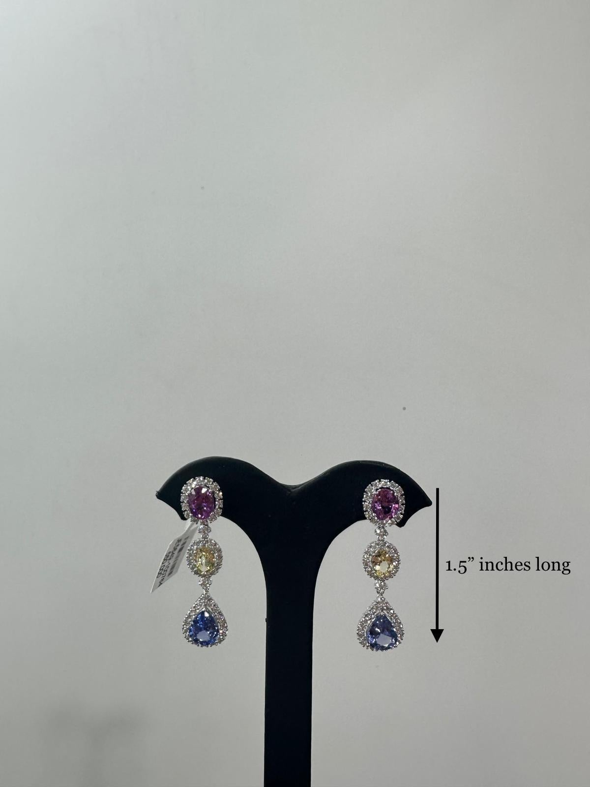 NWT $55, 000 18KT Magnificent Large Multi Rainbow Sapphire Diamond Earrings In New Condition For Sale In New York, NY