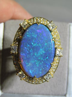 NWT $55, 000 Rare 18KT Gold Large Boulder Black Opal Fancy Diamond Ring