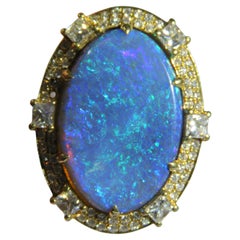 NWT $55, 000 Rare 18KT Gold Large Boulder Black Opal Fancy Diamond Ring