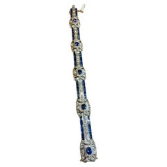 NWT $55,500 Rare Platinum and Diamond 15CT Blue Sapphire Deco Style Bracelet