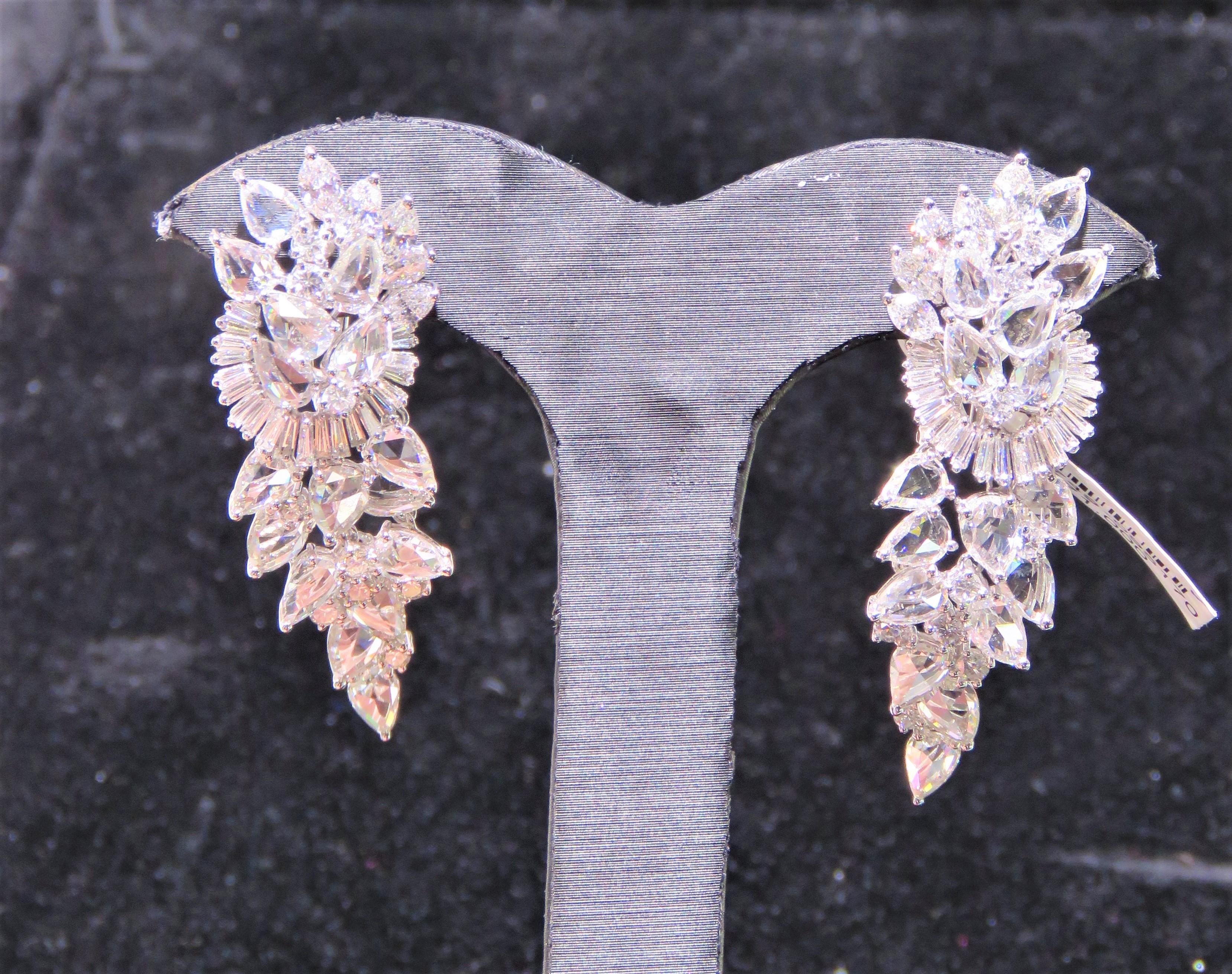 The Following Item we are offering are these Magnificent 18KT Gold Extremely Rare Beautiful Fine Large Fancy Rose Cut Diamond Dangle Earrings. Each Earring features Rare Gorgeous Glittering Fancy Large Marquise Shaped Rose Cut Diamonds Draping with