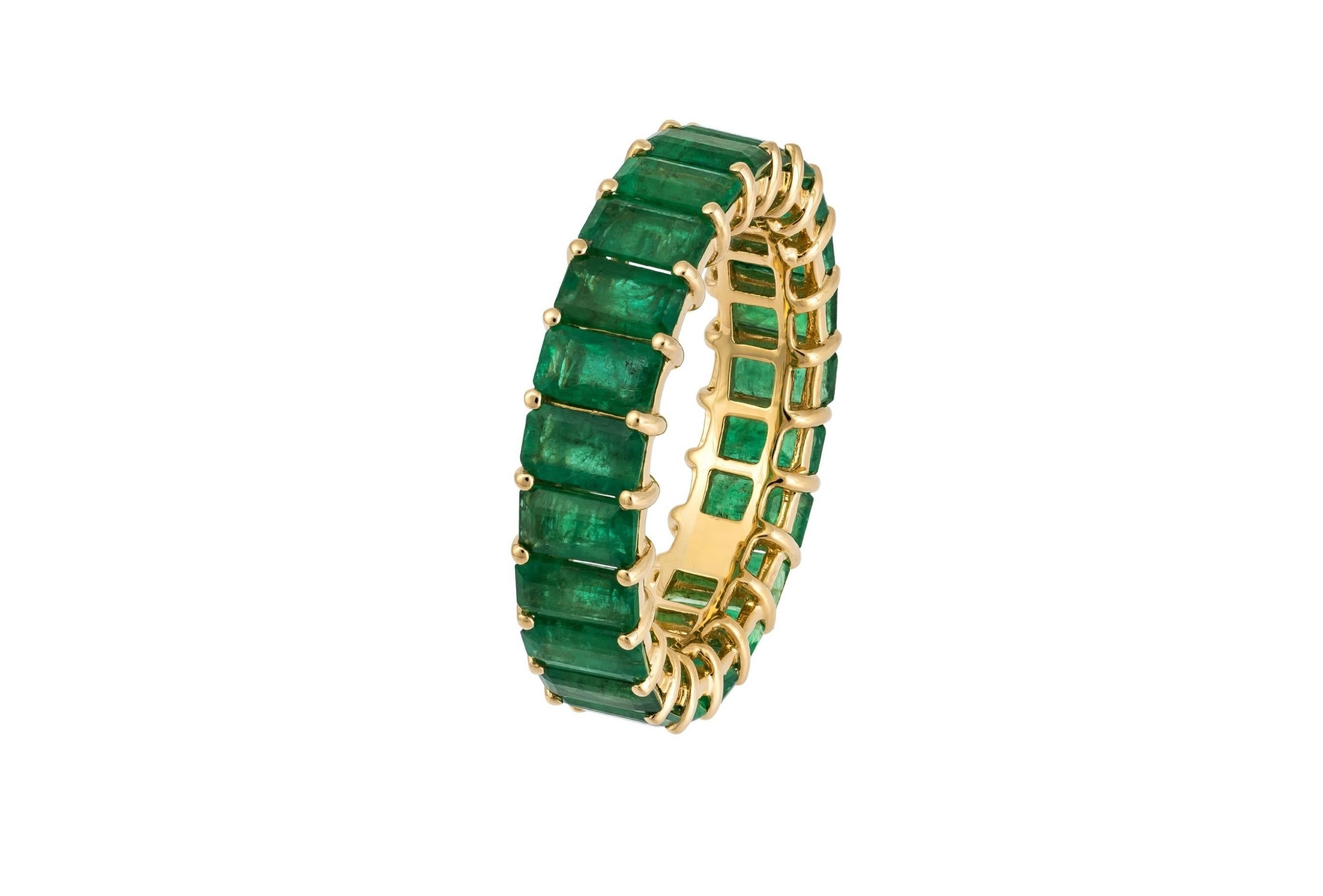 The Following Item we are offering is this Rare Important Radiant 18KT Gold Gorgeous Glittering and Sparkling Magnificent Fancy Emerald Cut Emerald Ring Eternity Band. Ring Contains approx 6.50CTS of Beautiful Fancy Green Emerald Cut Emeralds!!!