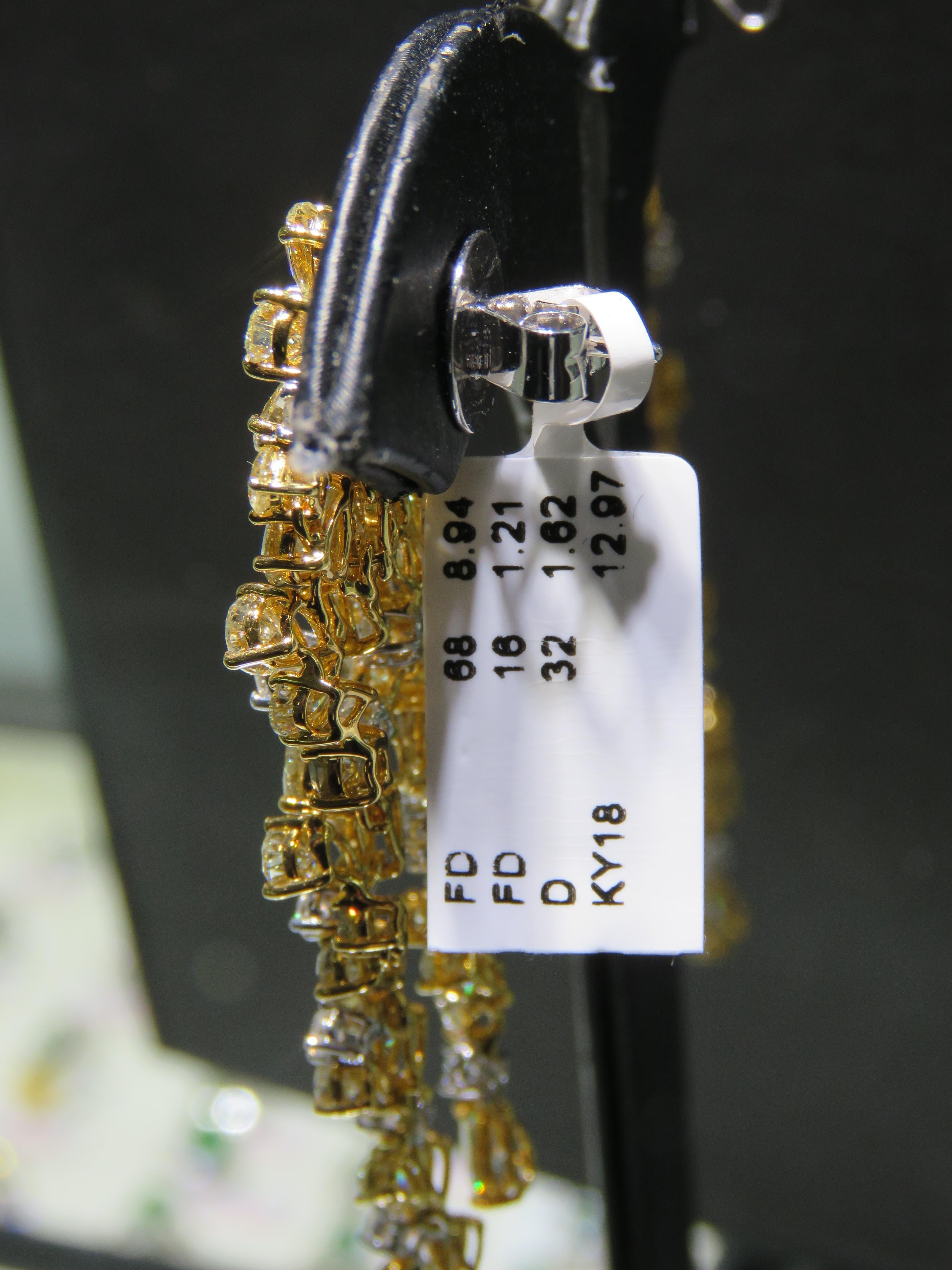 NWT $58, 400 18KT Gold Fancy 12ct Gorgeous Glittering Yellow Diamond Earrings In New Condition For Sale In New York, NY