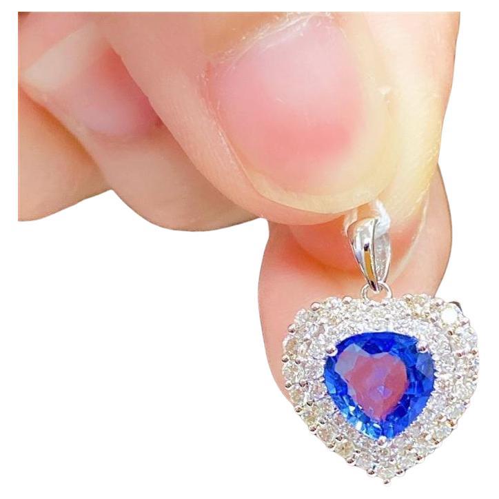 NWT $6, 259 Rare 18KT Gold Fancy Glittering Blue Sapphire Diamond Heart Pendant