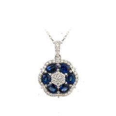 NWT $6, 500 Rare 18Kt Gold Fancy Blue Sapphire Diamond Flower Pendant Necklace
