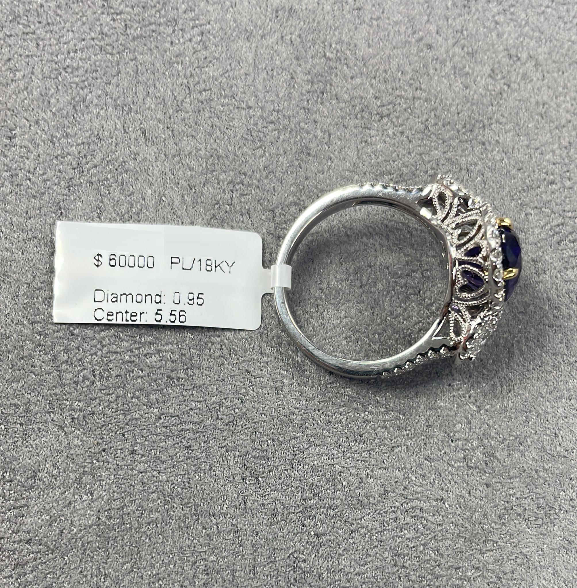 Taille ovale Bague d'importance en or 18 carats avec saphir violet fantaisie 6,50 carats et diamants, 60 000 $, Neuf avec étiquette en vente