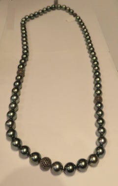 NWT $60, 000 18KT Fancy Tahitian South Sea Large Pearl Black Diamond Necklace
