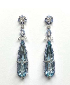 NWT $60, 000 Rare 18KT Gold & Platinum 50CT Gorgeous Aquamarine Diamond Earrings